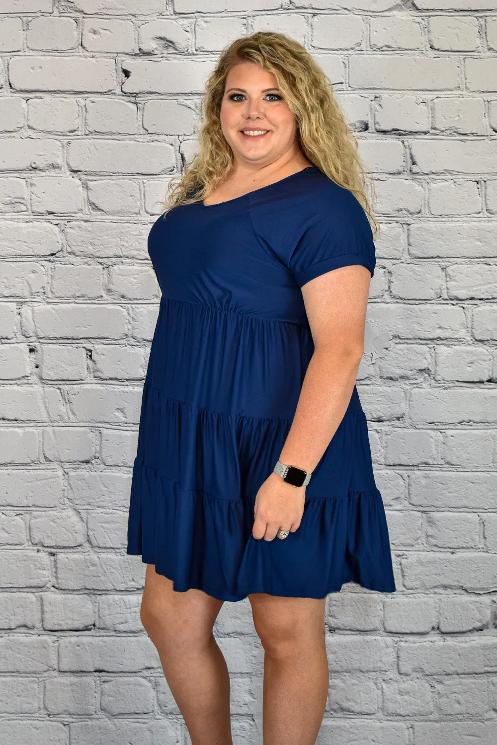 Short Sleeve Tiered Babydoll Dress in Plus by Umgee Clothing