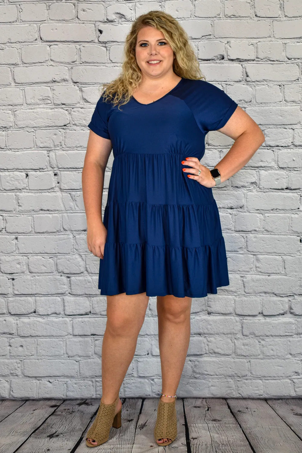 Short Sleeve Tiered Babydoll Dress in Plus by Umgee Clothing