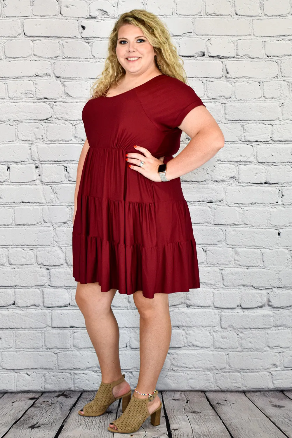 Short Sleeve Tiered Babydoll Dress in Plus by Umgee Clothing