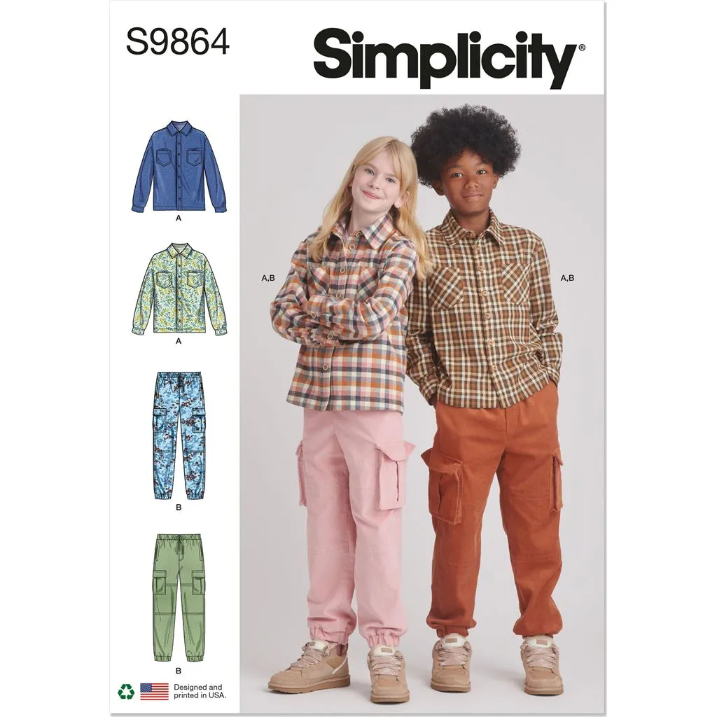 Simplicity Sewing Pattern S9864 Girls' and Boys' Shirt and Cargo Pants