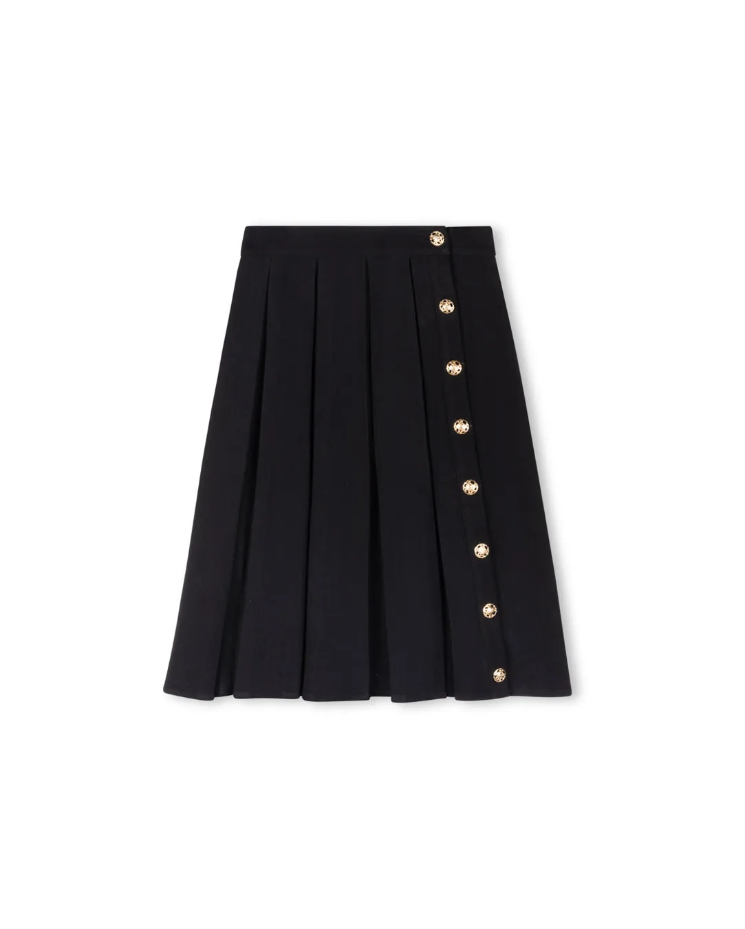 skirt wool pleated gold buttons regular lengths - black