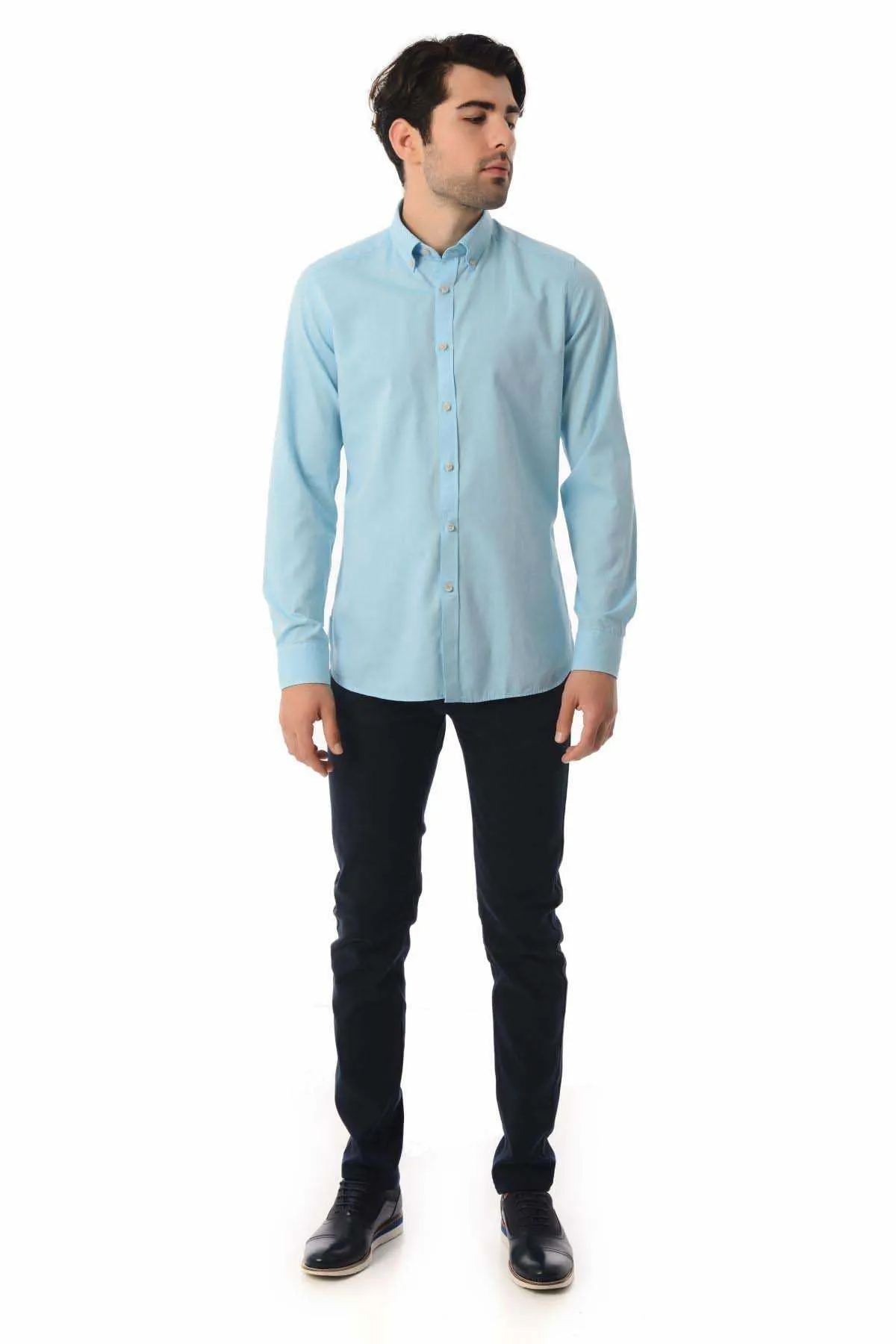 Slim Fit Long Sleeve Cotton Mint Casual Shirt