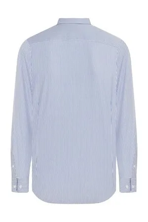 Slim Fit Long Sleeve Striped Cotton Blue Dress Shirt