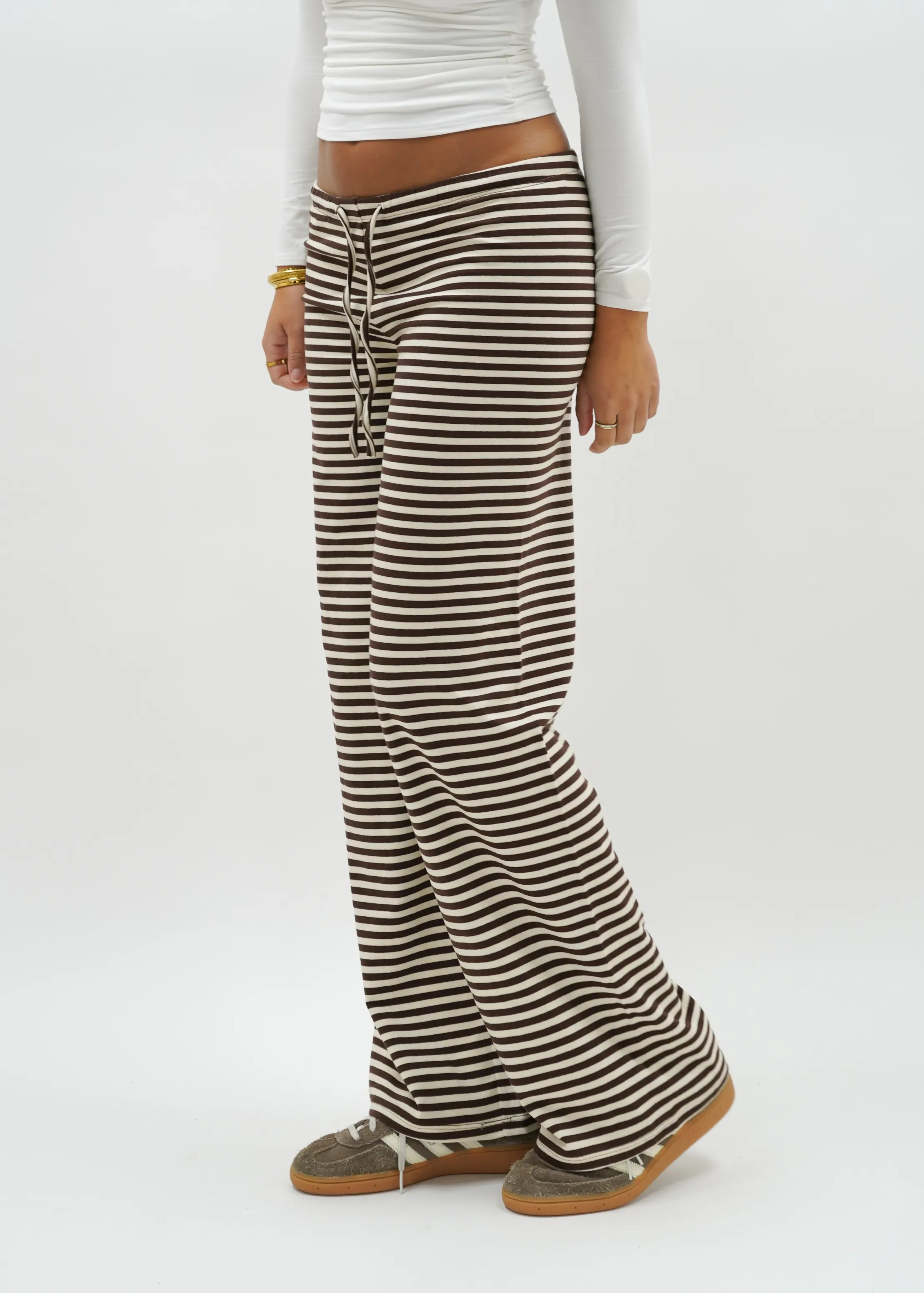 Soft striped pants crème/chocolate brown (tall)