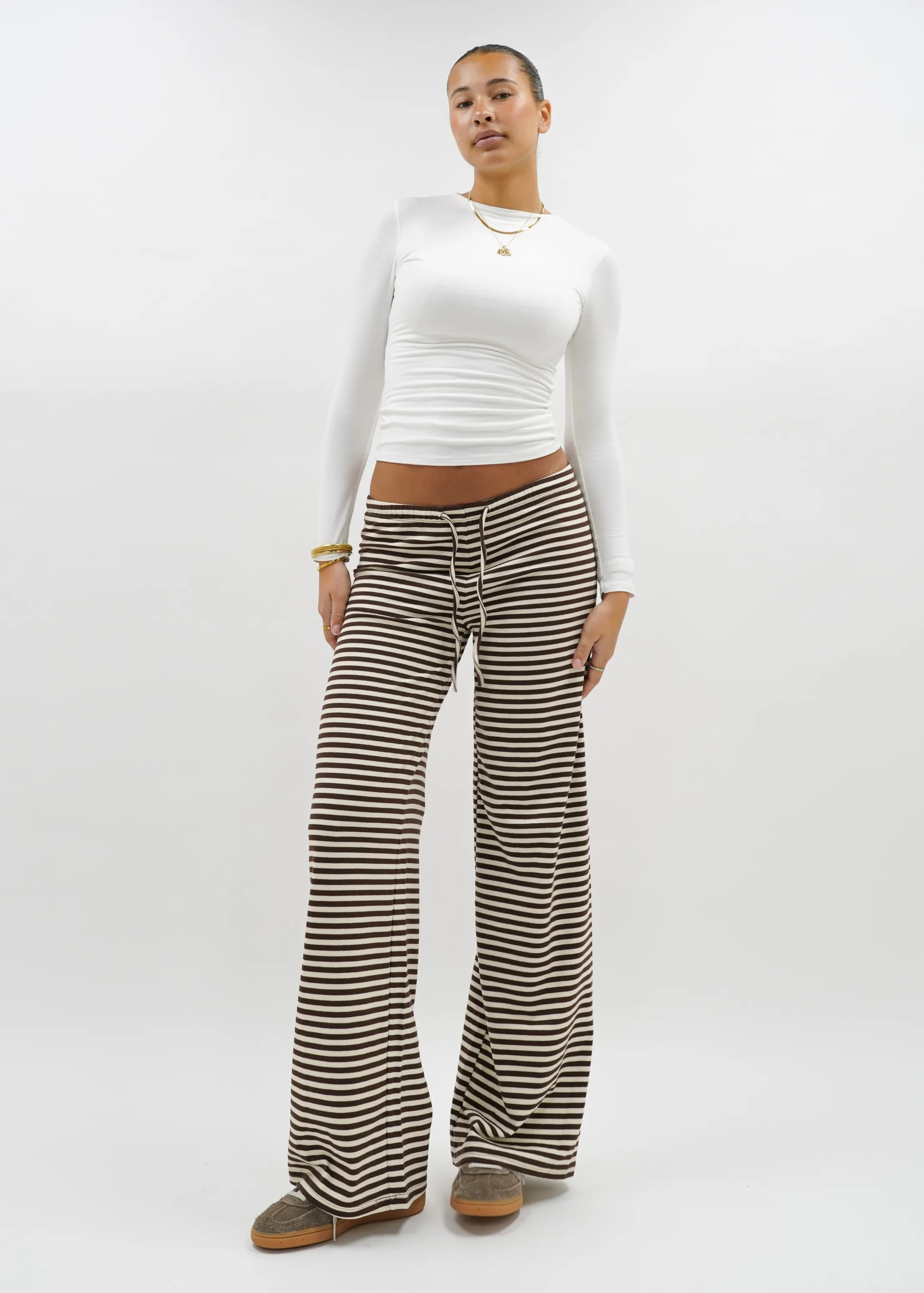 Soft striped pants crème/chocolate brown (tall)