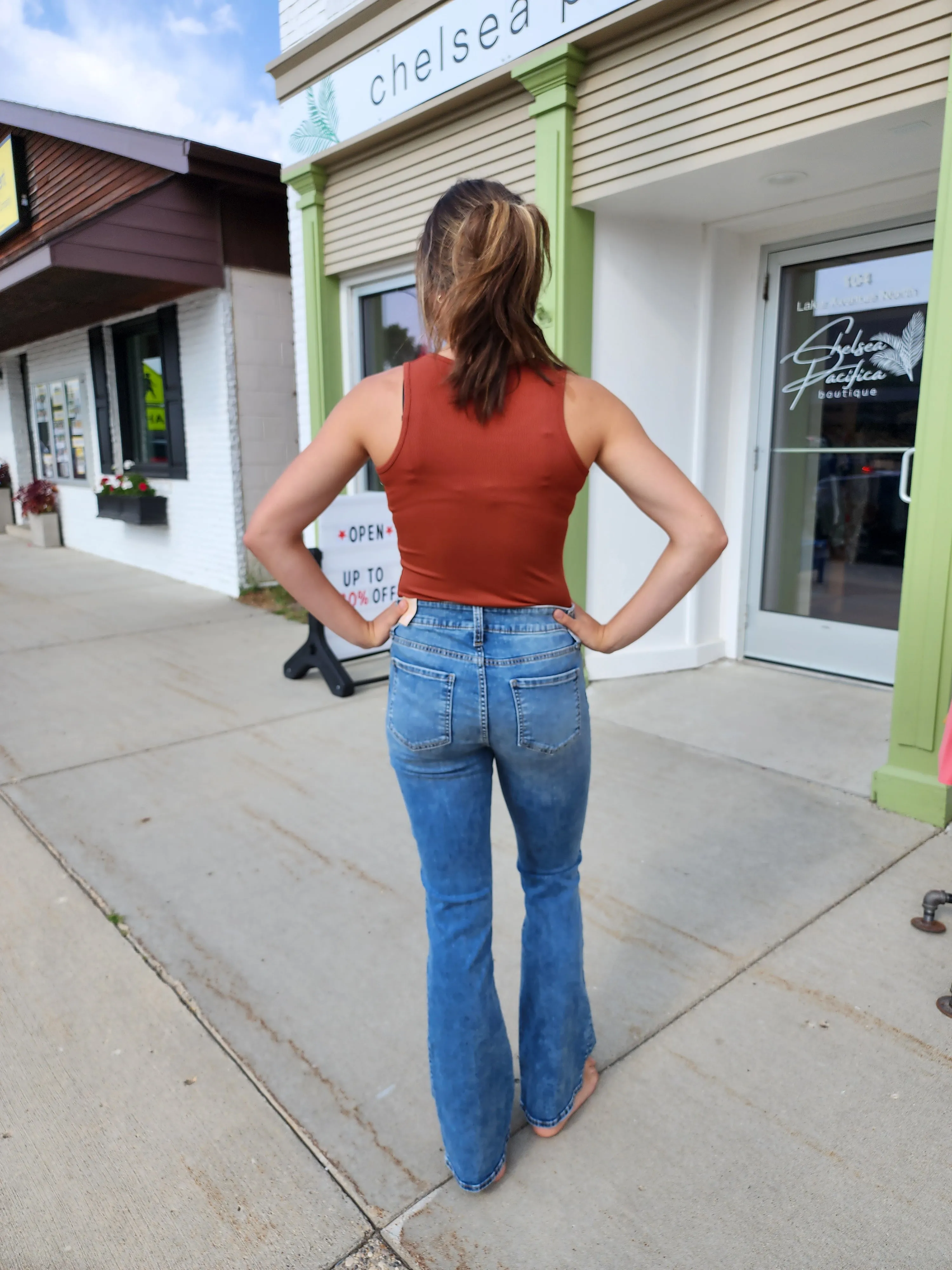 Split Neck Ribbed Knit Tank