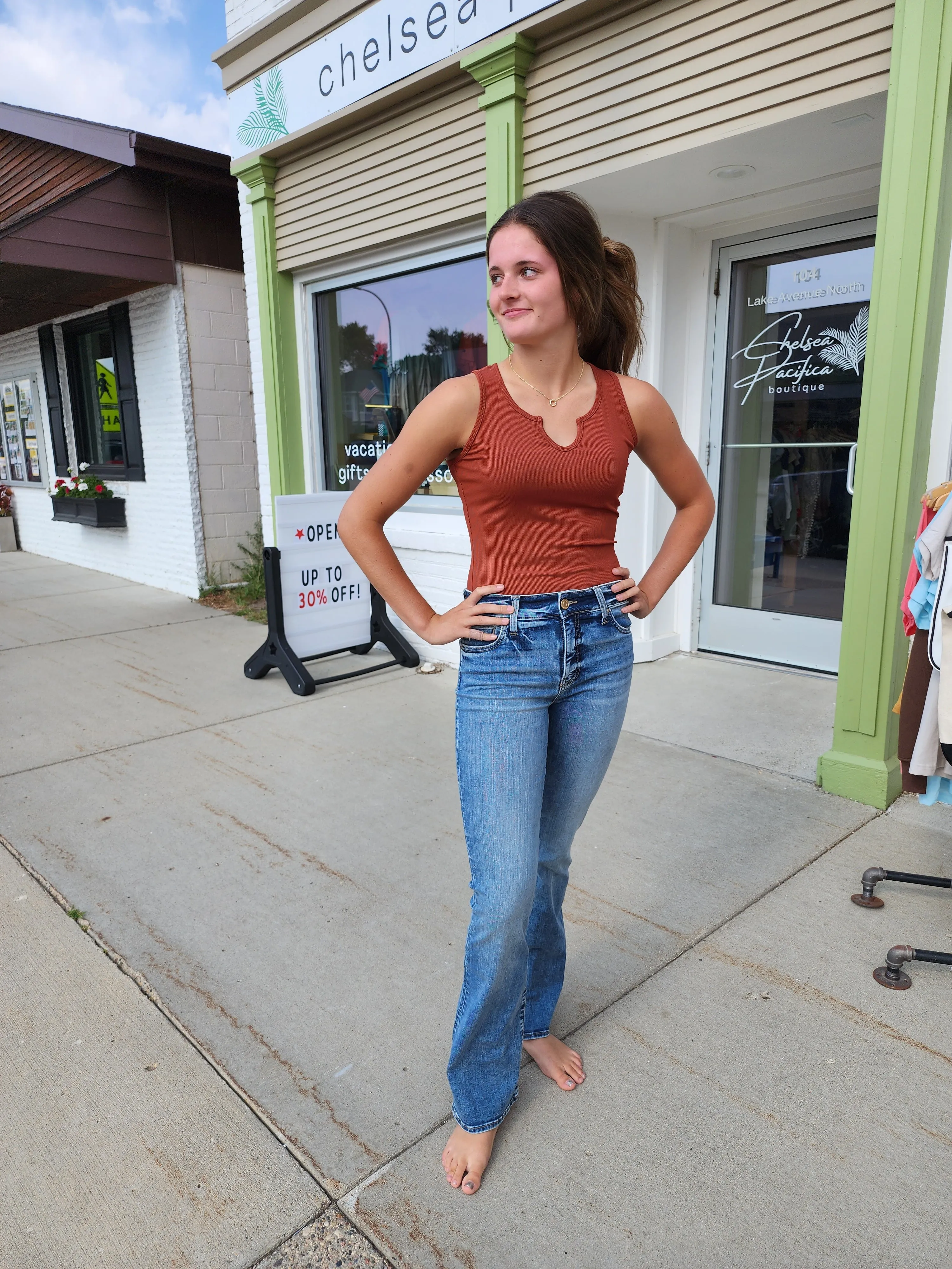 Split Neck Ribbed Knit Tank