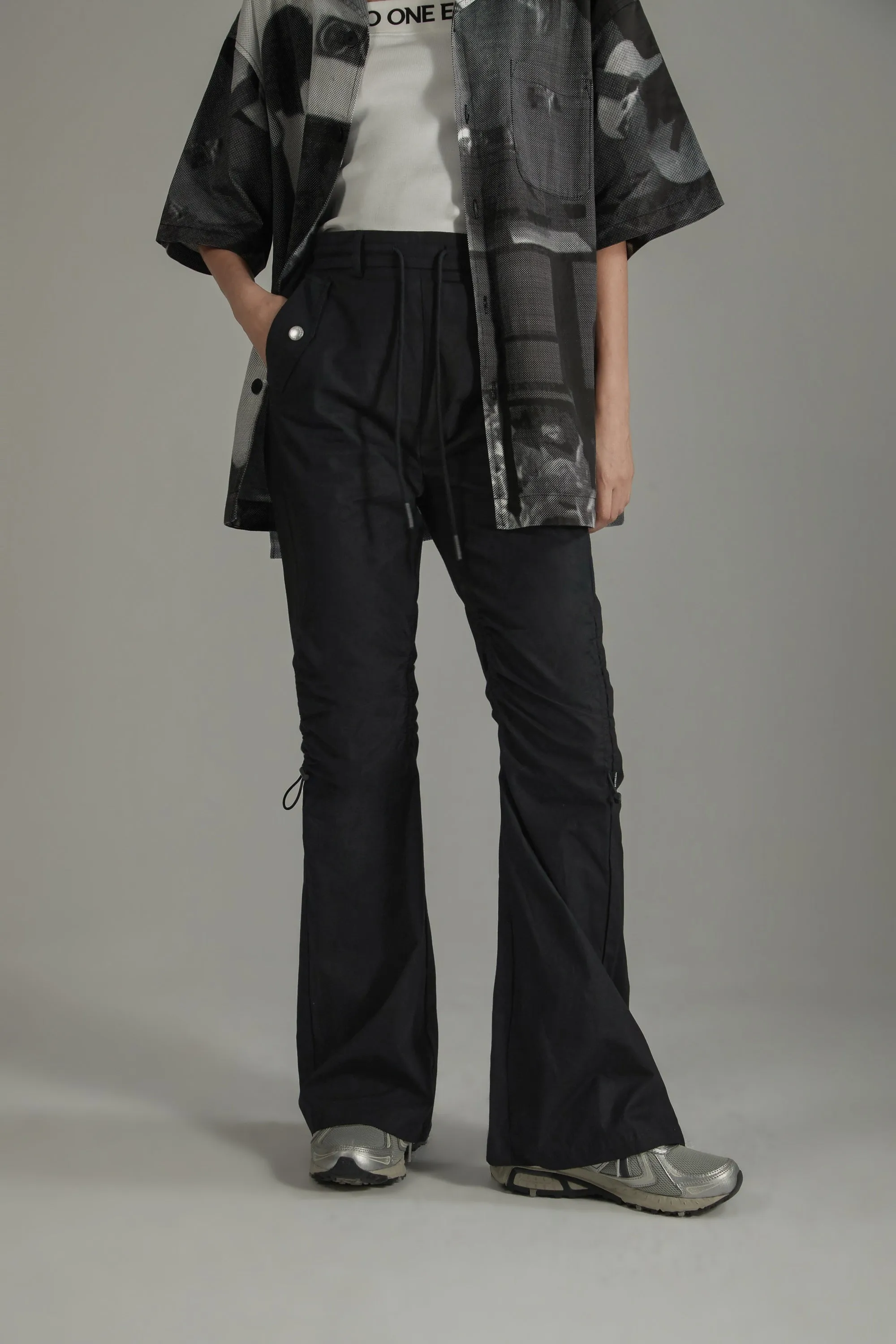 String Shirring Bootcut Cargo Style Pants