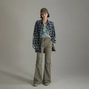 String Shirring Bootcut Cargo Style Pants