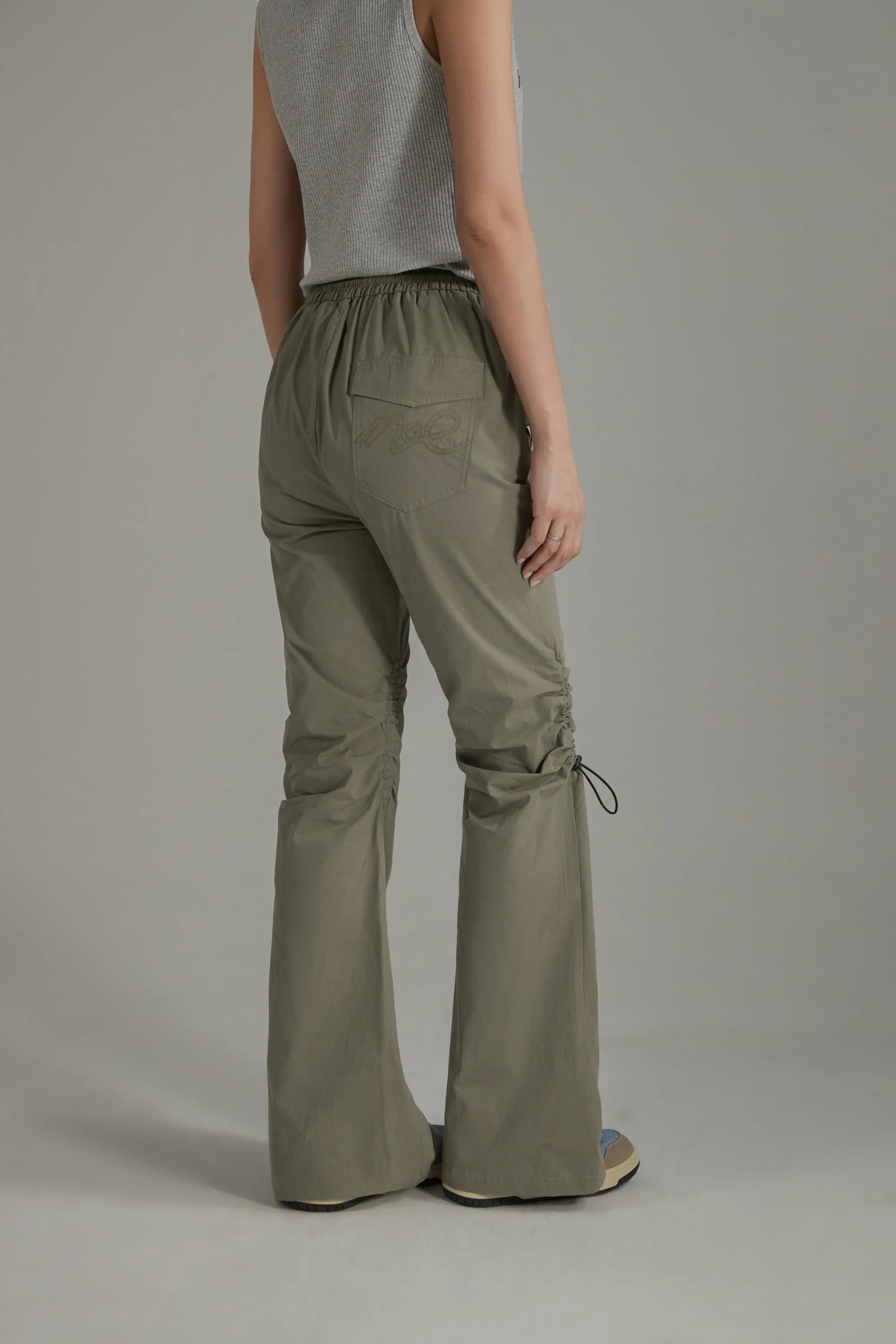 String Shirring Bootcut Cargo Style Pants