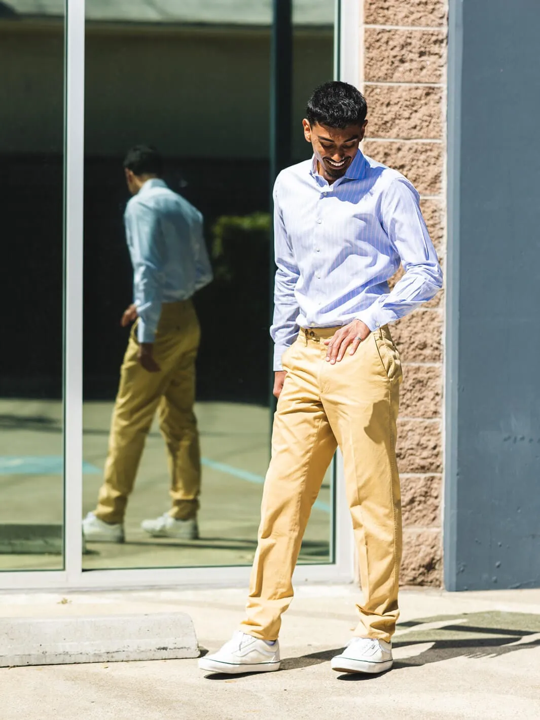 Striped Cotton Dress Shirt - Pastel Blue & Pink