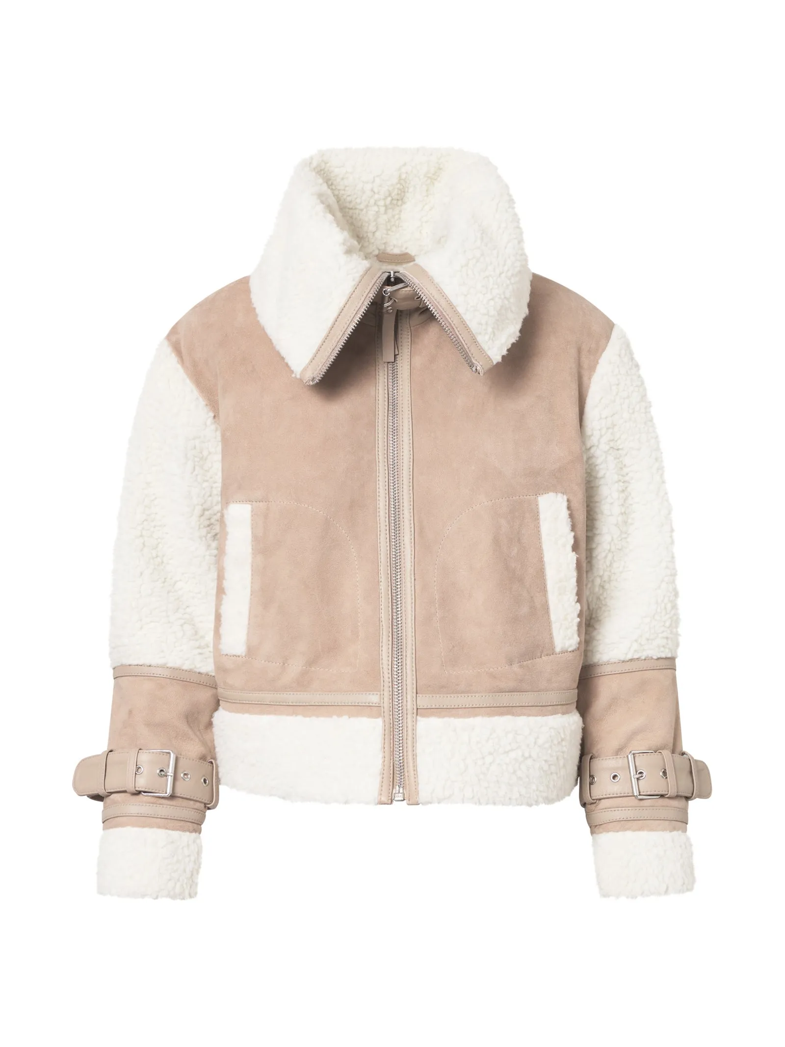 Suede Shearling Funnel Neck Jacket