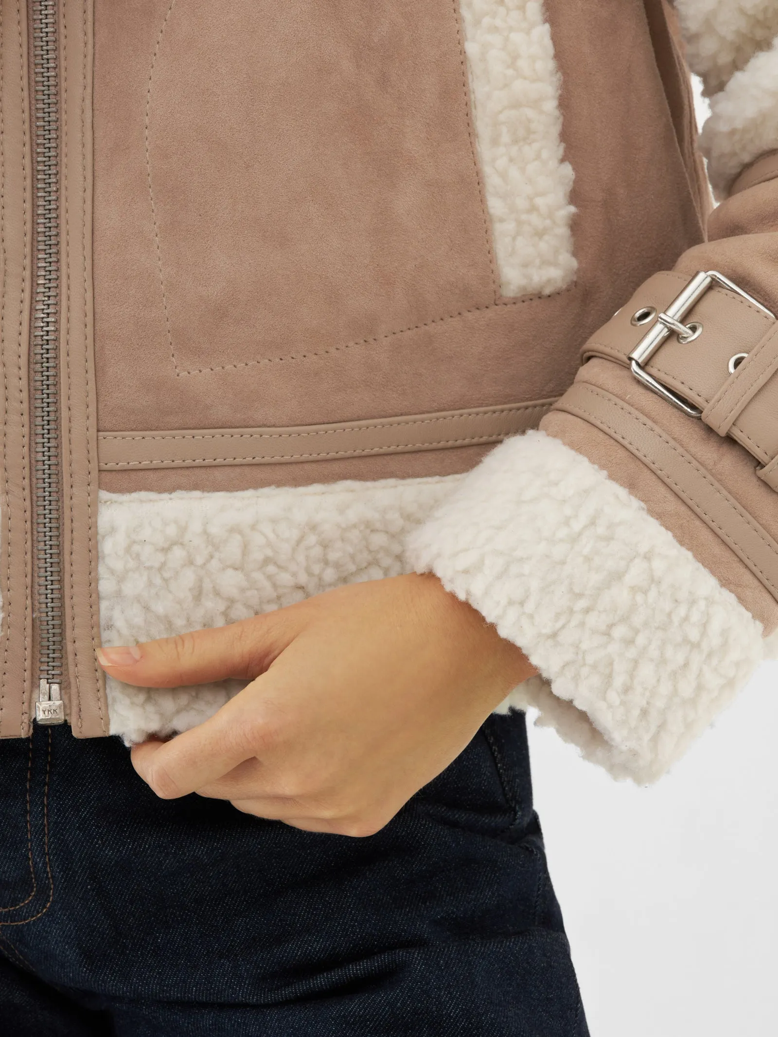 Suede Shearling Funnel Neck Jacket