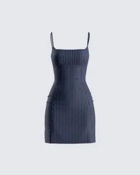 Suzanne Navy Pinstripe Mini Dress