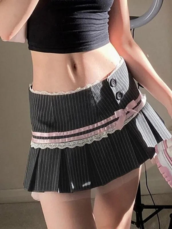 Sweet bow lace academia skirt