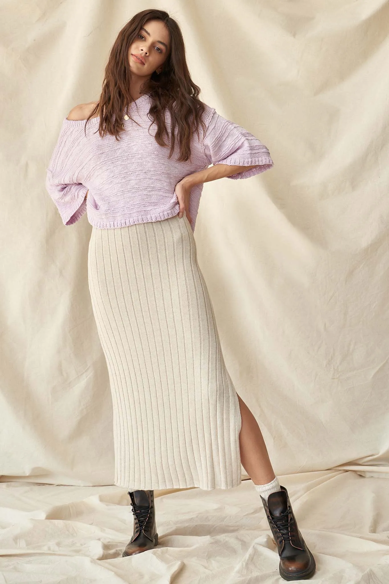 Sweet Simplicity Rib-Knit Midi Sweater Skirt