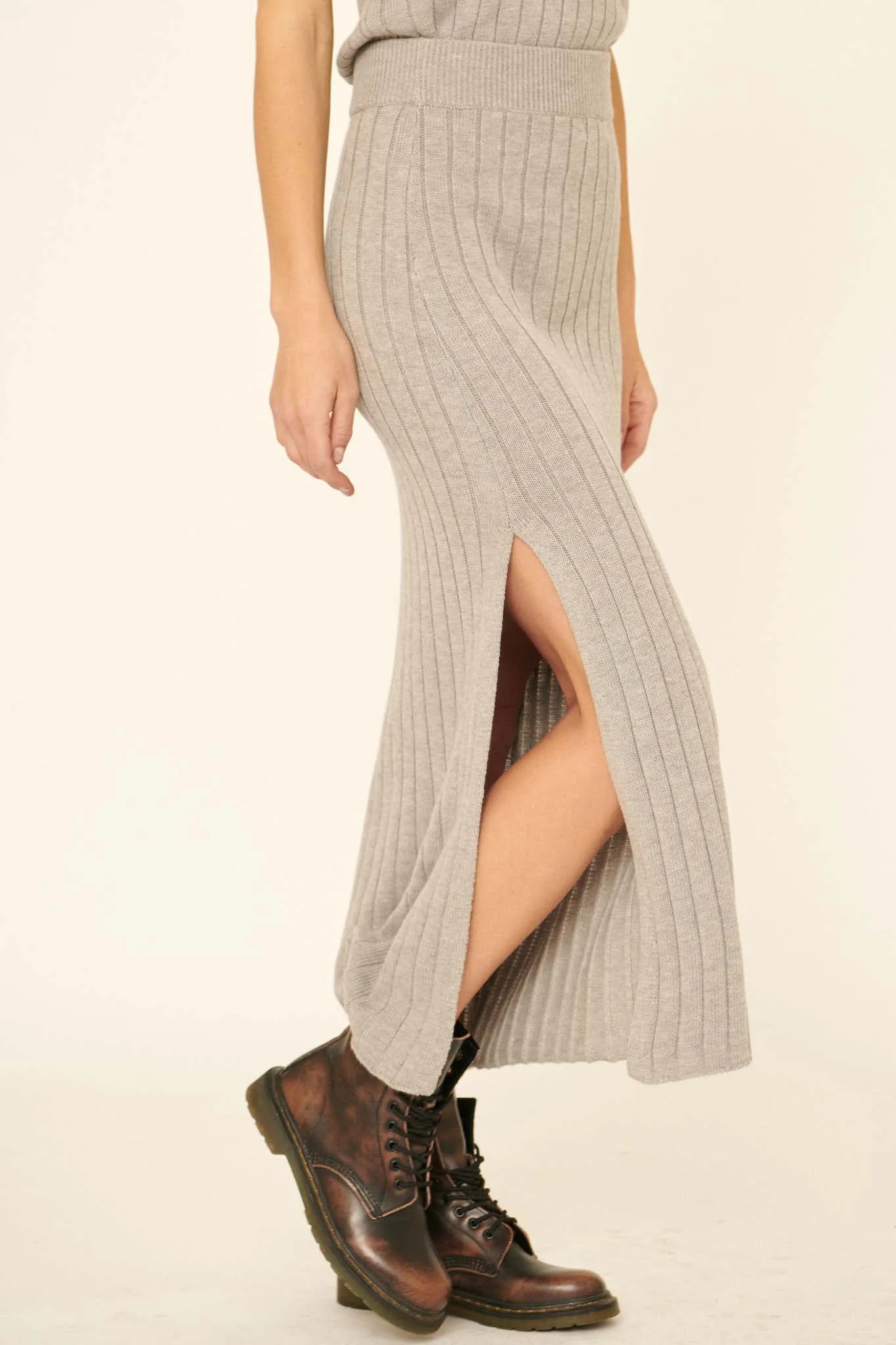 Sweet Simplicity Rib-Knit Midi Sweater Skirt