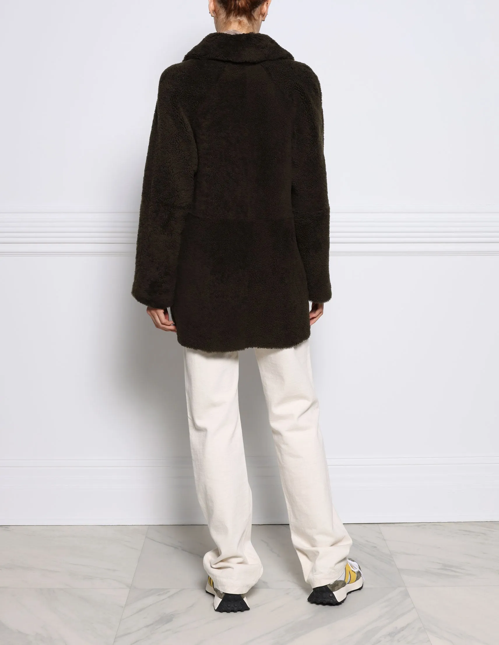 The Olive Curly Shearling Notch Collar Jacket