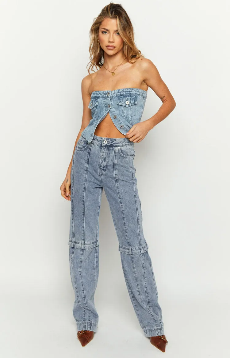 The Phoebe Mid Wash Denim Jeans to Jorts