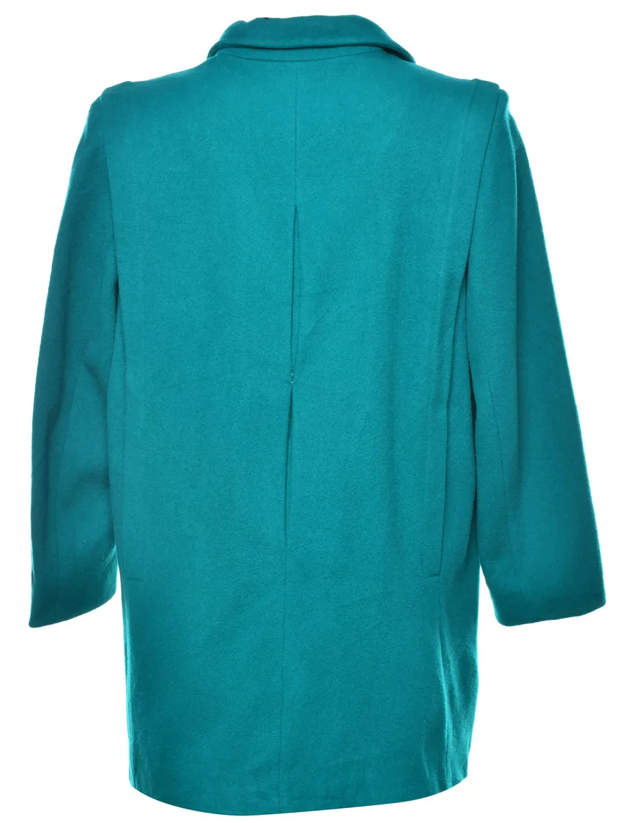 Turquoise Single-Breasted Wool Coat - M