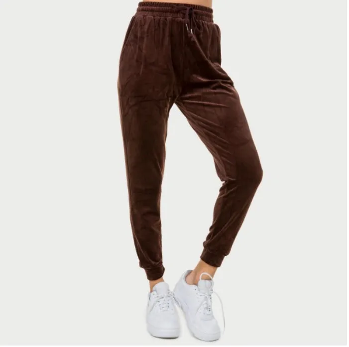 Velour, Stretchy Draw-String Joggers in Four Colors