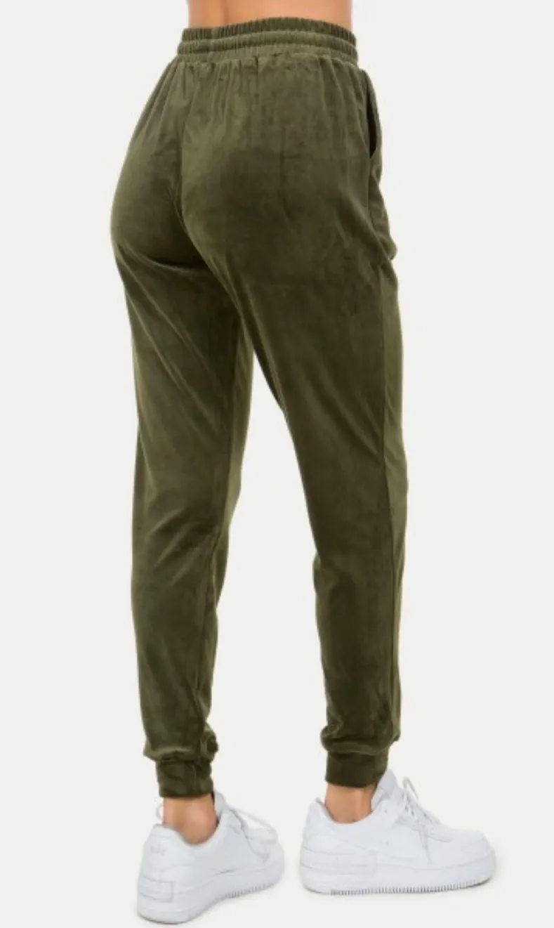 Velour, Stretchy Draw-String Joggers in Four Colors