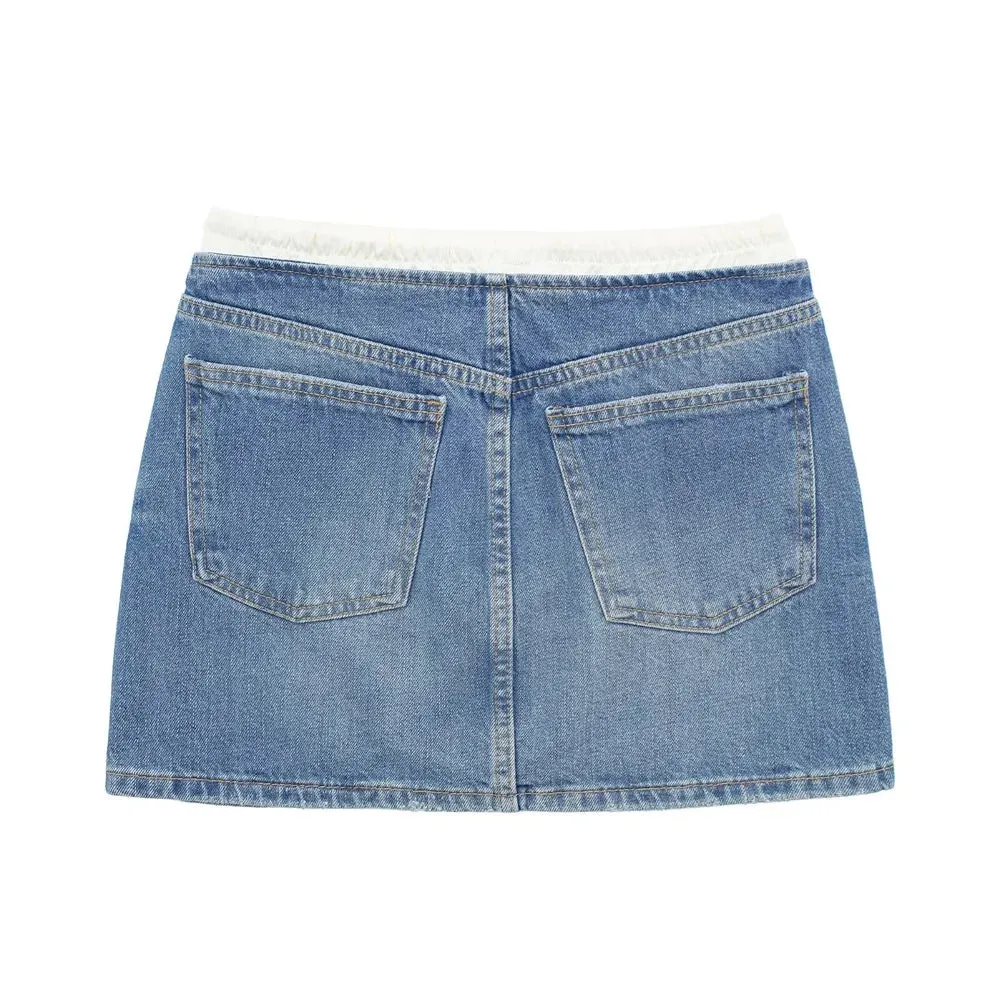 Versatile European And American Style Casual Patchwork Denim Skirt