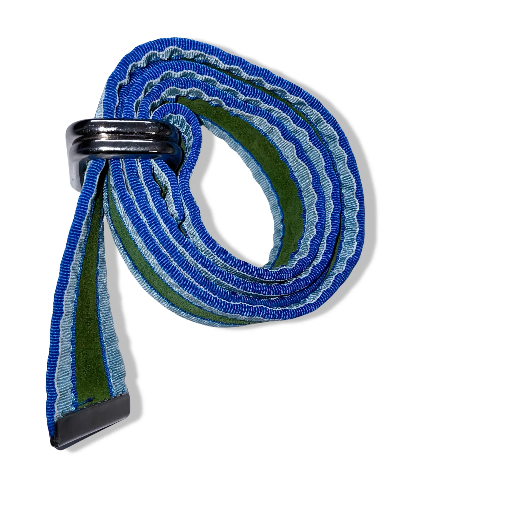 Vintage multi stripe blue and green elastic belt