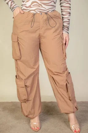 Voluptuous ( ) Plus Size Flap Pockets Drawstring Ruched Parachute Pants