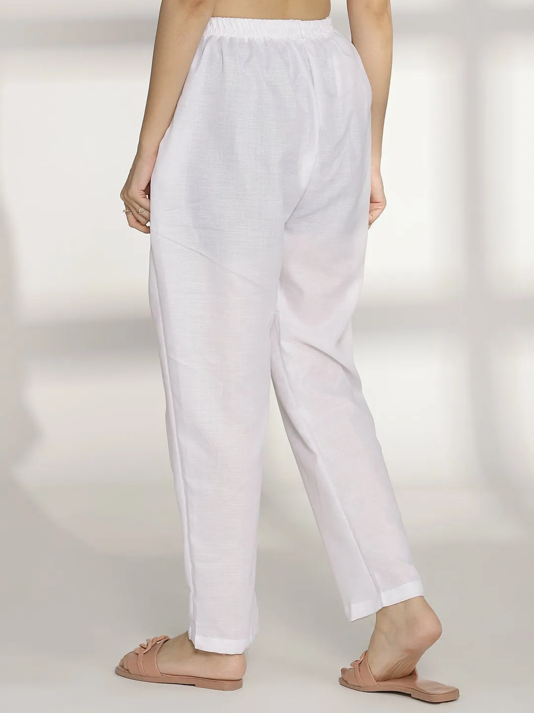 White CottonSlub Pants