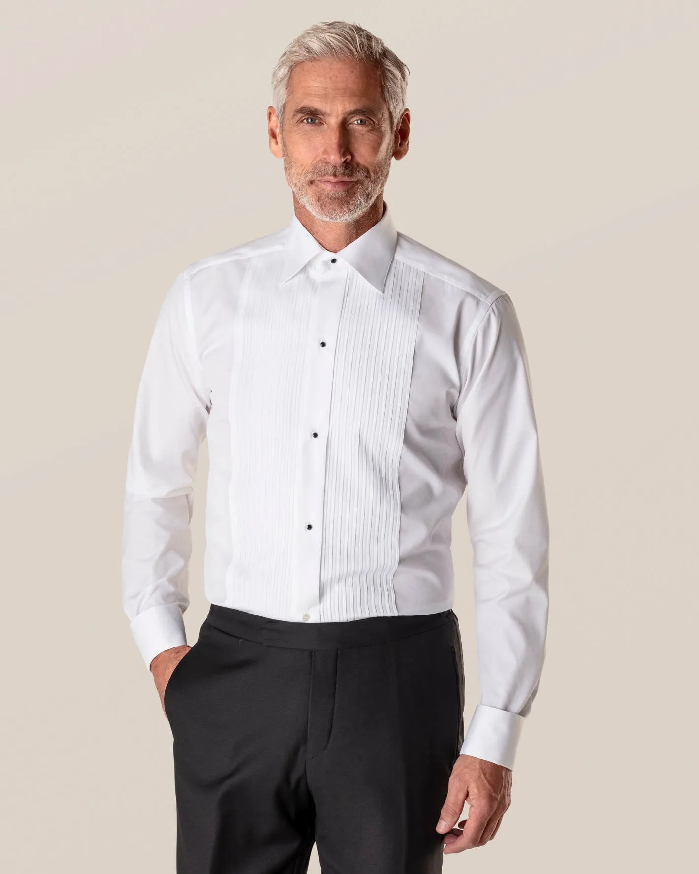 White Plissé Tuxedo Shirt- Classic Fit