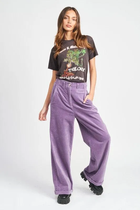 Wide Leg Corduroy Pants With Pockets