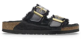 WOMEN'S BIRKENSTOCK ARIZONA SHEARLING EYELETS PATENT LEATHER | NAPLAK BLACK