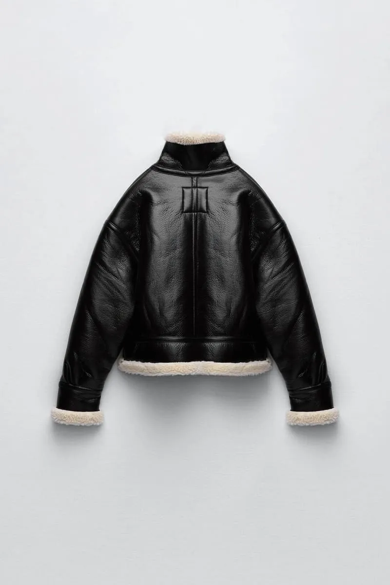 Women's Black Leather Shearling Aviator Jacket