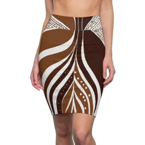 Womens Pencil Skirt - Floral Brown Line Art Print 35227